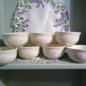 SET OF 7 Pfaltzgraff Tea Rose 4-3/8" Dessert Bowl Berry Bowls Pink Blue Floral